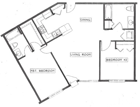 Floor plan for 2 beds, 2 baths, 984 sqft
